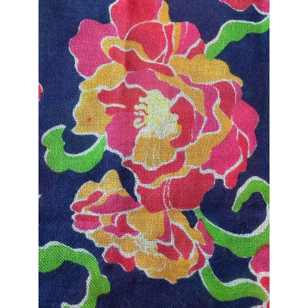Lilly Pulitzer Silk Cashmere Blend Floral Fringe Wrap Scarf Purple Pink 74x29